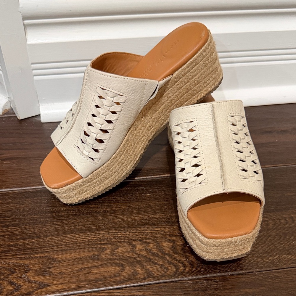 Women's Cream Woven Espadrille Platform Slide